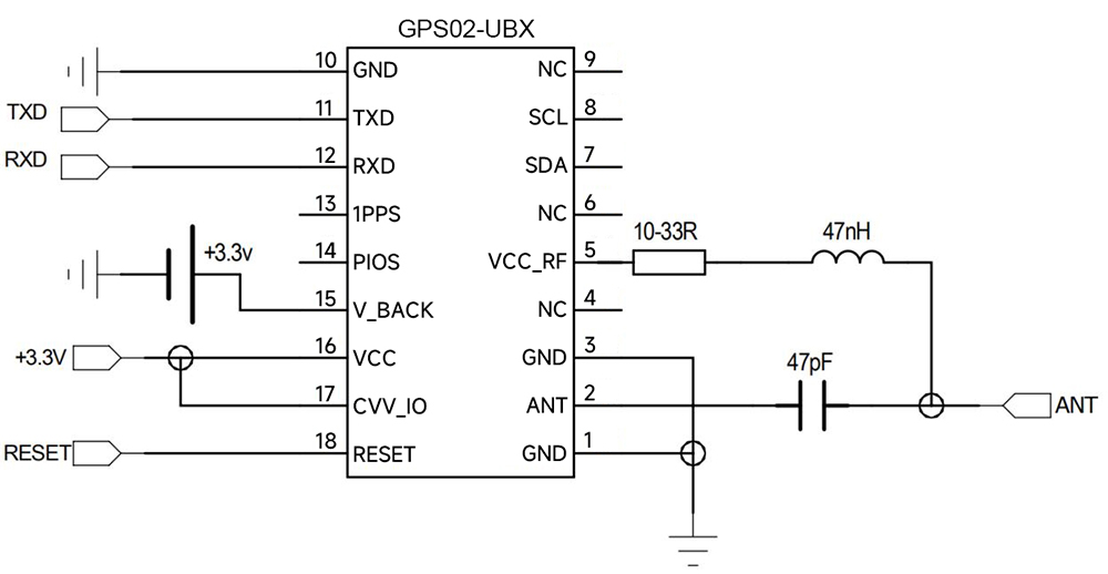 GPS定位模块GPS02-UBX的典型应用电路