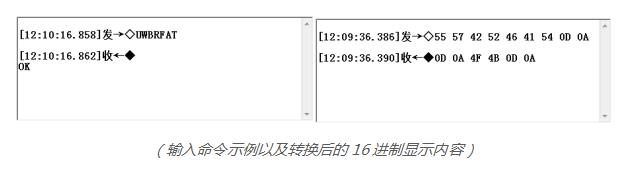 输入命令示例以及转换后的16进制显示内容