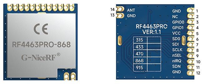 RF4463PRO模块的顶部和底部视图