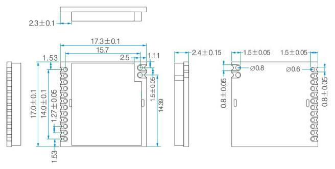 RF4463PRO模块的机械尺寸图