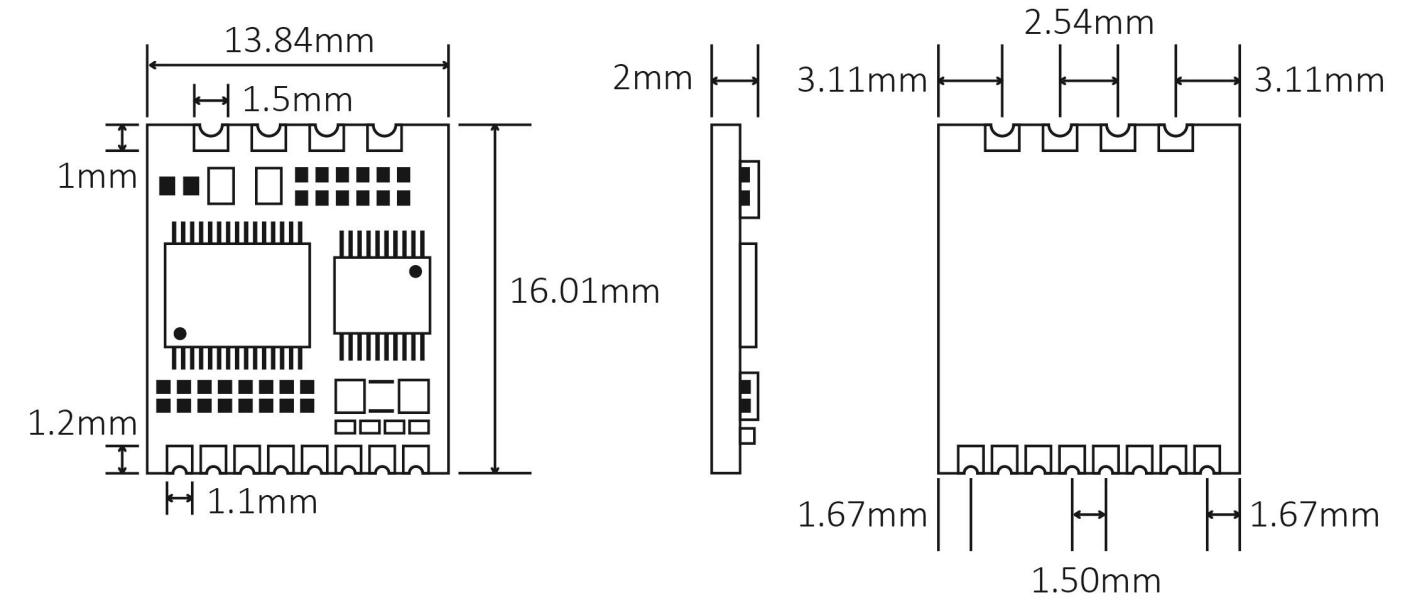 RF125-RX模块的尺寸图