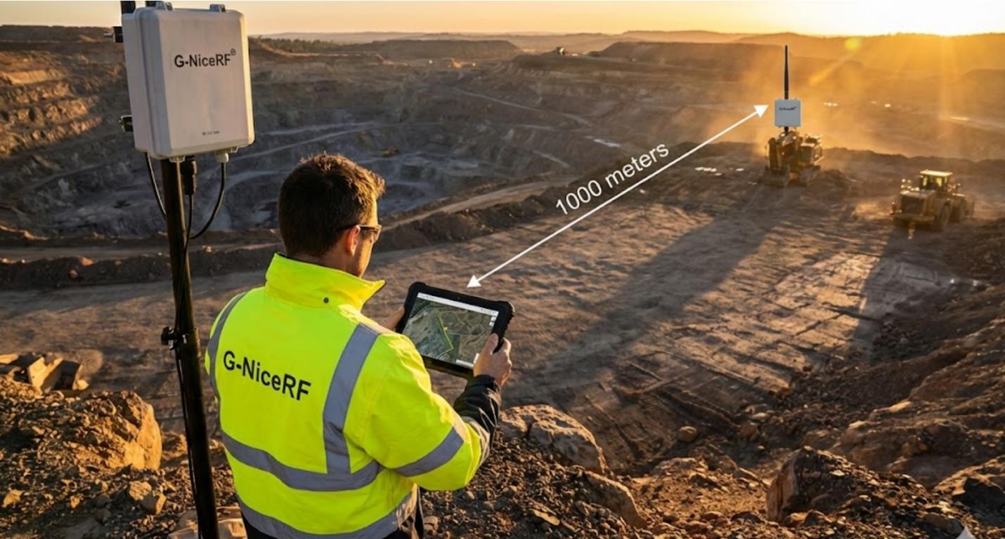 技术人员在露天矿测试 1 公里长距离 UWB