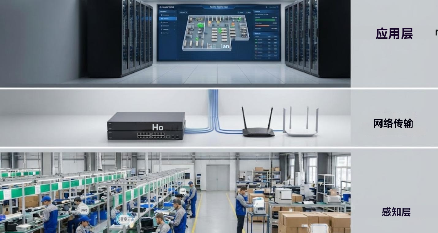 显示感知层、网络层和应用层的分层图