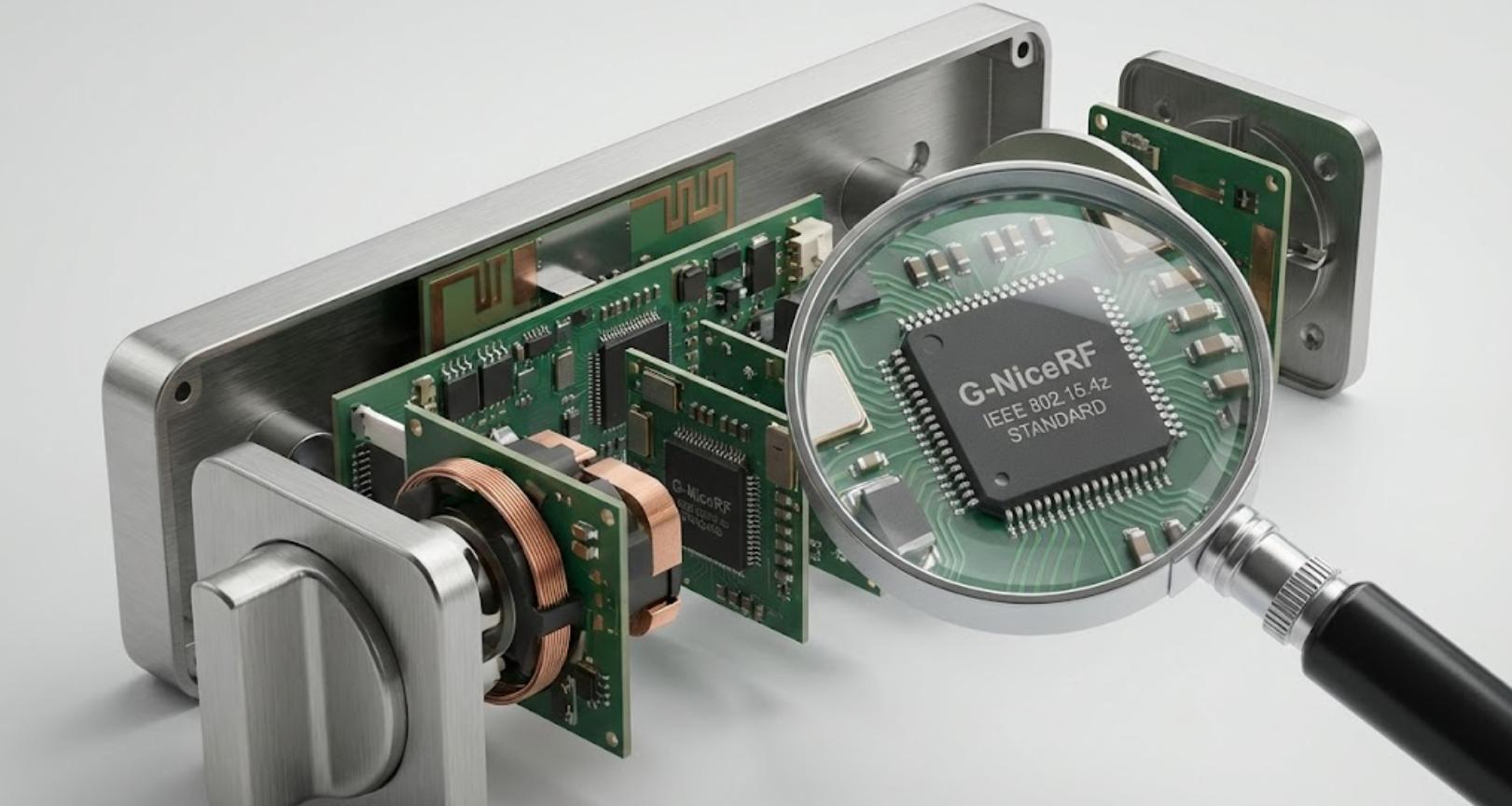 UWB 智能锁组件和 IEEE 芯片的分解视图