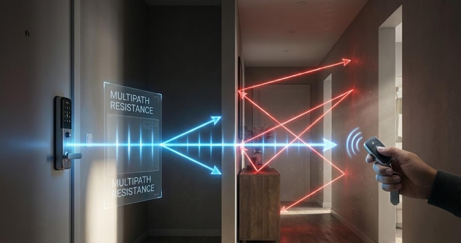 走廊中的直接 UWB 信号与反射蓝牙信号