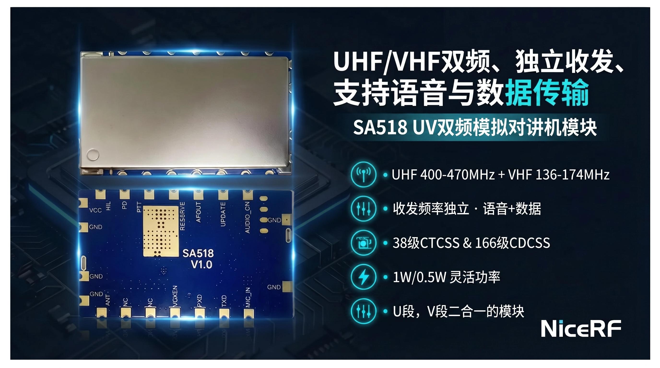 新品：SA518 UV双频模拟对讲机模块