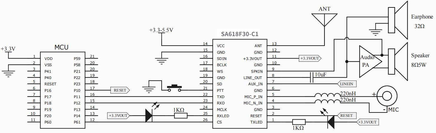 V3.0版本全双工音频模块模拟输入输出电路