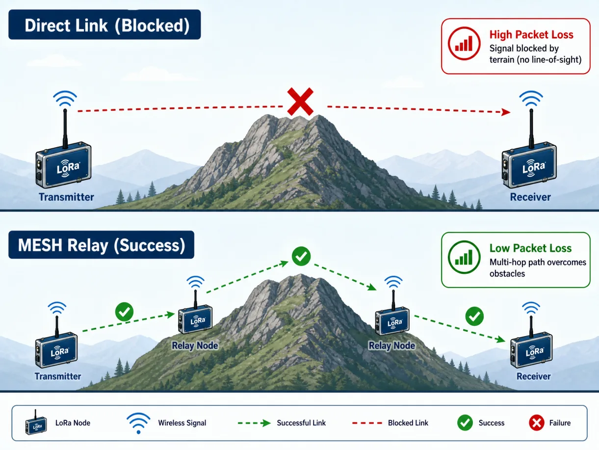 LoRa MESH多跳中继组网示意图